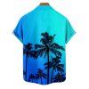 Chemise de vacances à motif cocotier ombré pour homme, boutonnée, retroussée, manches courtes, pour la plage - Bleu 5XL