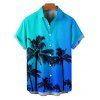 Chemise de vacances à motif cocotier ombré pour homme, boutonnée, retroussée, manches courtes, pour la plage - Bleu 5XL