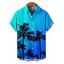Chemise de vacances à motif cocotier ombré pour homme, boutonnée, retroussée, manches courtes, pour la plage - Bleu 5XL