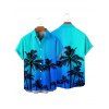 Chemise de vacances à motif cocotier ombré pour homme, boutonnée, retroussée, manches courtes, pour la plage - Bleu 5XL