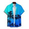 Chemise de vacances à motif cocotier ombré pour homme, boutonnée, retroussée, manches courtes, pour la plage - Bleu 5XL