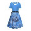 Robe de vacances à ceinture et motif de navire à éléments nautiques, robe de plage mi-longue à manches courtes et coupe trapèze - Bleu Ciel XXL | US 14