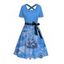 Robe de vacances à ceinture et motif de navire à éléments nautiques, robe de plage mi-longue à manches courtes et coupe trapèze - Bleu Ciel XXL | US 14