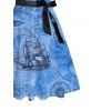 Robe de vacances à ceinture et motif de navire à éléments nautiques, robe de plage mi-longue à manches courtes et coupe trapèze - Bleu Ciel XXL | US 14