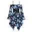 Robe de vacances à lacets et motif floral et feuilles, à volants, épaules dénudées, manches longues évasées, ourlet asymétrique, décontractée - Bleu profond XXL | US 14