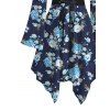 Robe de vacances à lacets et motif floral et feuilles, à volants, épaules dénudées, manches longues évasées, ourlet asymétrique, décontractée - Bleu profond XXL | US 14