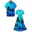 Vacation Couple Outfit Ombre Coconut Tree Pattern Belt V Neck Short Sleeve A Line Midi Dress and Button Up Shirt Beach Matching Outfit - Bleu S | US 4