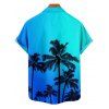 Vacation Couple Outfit Ombre Coconut Tree Pattern Belt V Neck Short Sleeve A Line Midi Dress and Button Up Shirt Beach Matching Outfit - Bleu S | US 4