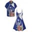 Vacation Couple Outfit Flower Leaf Animal Coconut Tree Print Spaghetti Strap Tank Dress and Button Up Shirt Beach Matching Outfit - Bleu S | US 4