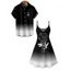 Vacation Couple Outfit Ombre Clock Printed Spaghetti Strap V Neck A Line Mini Tank Dress and Button Up Shirt Casual Matching Outfit - Noir S | US 4