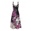 Gothic Couple Outfit Skulls Rose Flower Leaf Print Spaghetti Strap A Line Long Tank Dress and Button Up Shirt Holiday Matching Outfit - Noir S | US 4