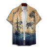 Chemise de vacances pour homme, motif ancre de bateau océanique, motif oiseau, boutonnée, retroussée, manches courtes, style vintage - café lumière S