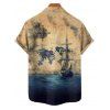 Chemise de vacances pour homme, motif ancre de bateau océanique, motif oiseau, boutonnée, retroussée, manches courtes, style vintage - café lumière 2XL