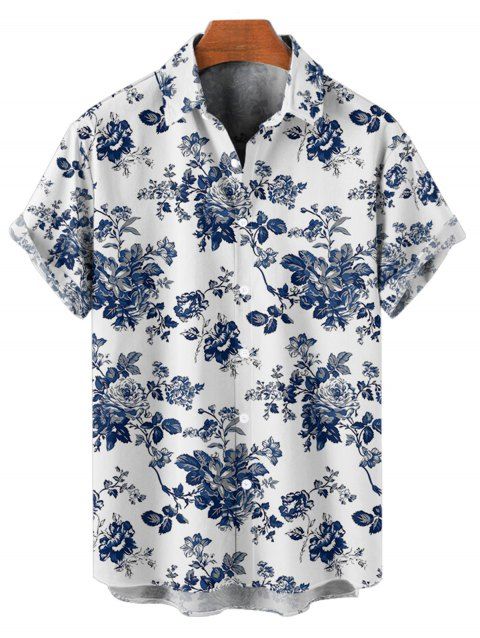 Chemise de vacances pour homme, boutonnée, imprimé feuilles et fleurs