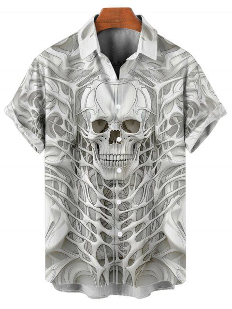 Chemise gothique boutonnée pour homme, motif squelette et tête de mort, idéale pour les fêtes