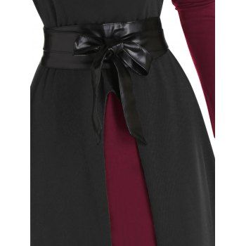 High Slit Longline Hooded Top And Sheer Lace Insert Long Sleeve Mini Tee Dress Two Piece Set