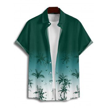 Beach Couple Outfit Ombre Coconut Tree Print Mini Dress and Shirt Set for Vacation