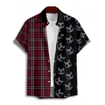 Gothic Couple Outfit for Halloween Plaid Skulls Print Lace Up Dress and Shirt Matching Set