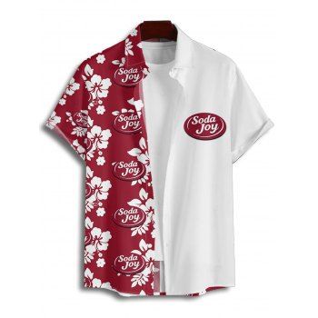 Vacation Couple Outfit Hibiscus Flower Letter Print Belt Dress and Shirt Matching Set