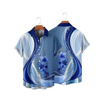 Men's Vacation Shirt Colorblock Flower Print Button Up Casual Shirt