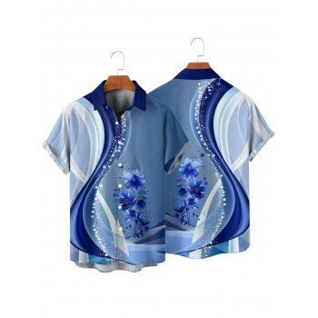 Vacation Couple Outfit Colorblock Flower Print Mini Dress and Shirt Matching Set