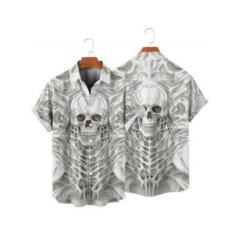 Men's Gothic Shirt Skeleton Skull Print Button Up Holiday Shirt