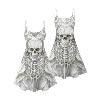 Skull Skeleton Print Gothic Dress Spaghetti Strap Mini Dress