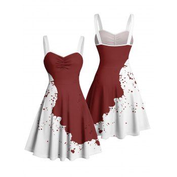 Contrast Color Vacation Dress Splash Ink Print Ruched Bust Mini Dress