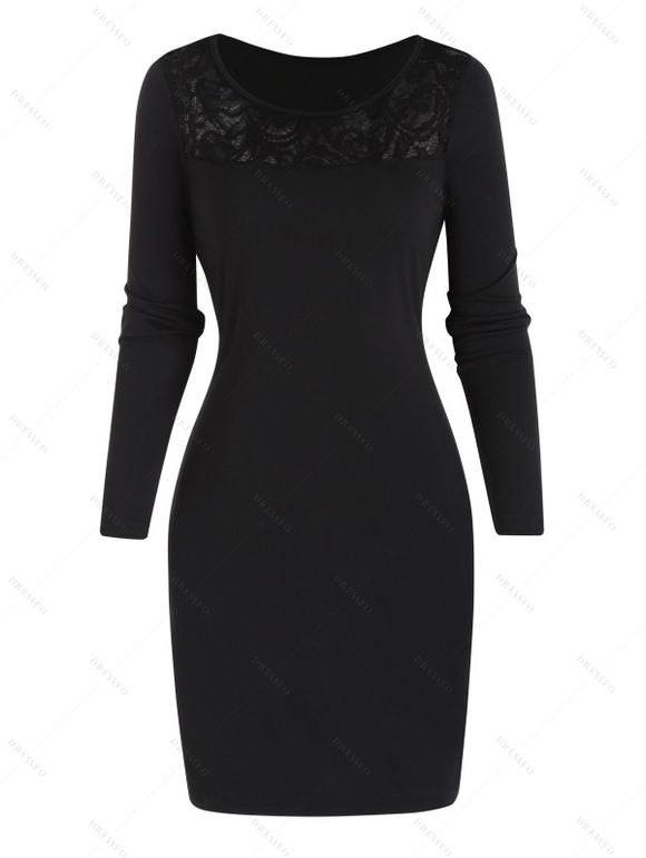 Ensemble deux pièces avec haut à capuche et mini-robe à manches longues en dentelle transparente - Vert M