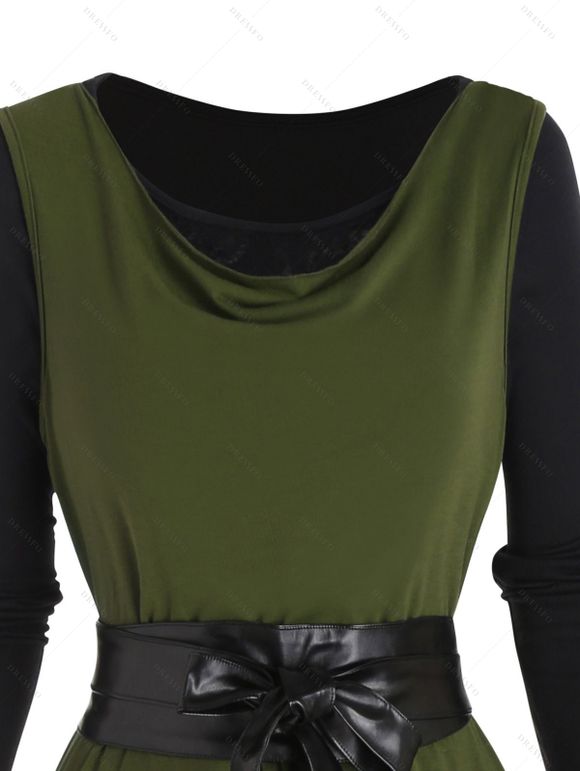 Ensemble deux pièces avec haut à capuche et mini-robe à manches longues en dentelle transparente - Vert M