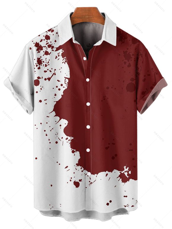 Chemise de vacances pour homme, boutonnée, imprimé éclaboussures d'encre de couleur contrastée - Rouge foncé 5XL