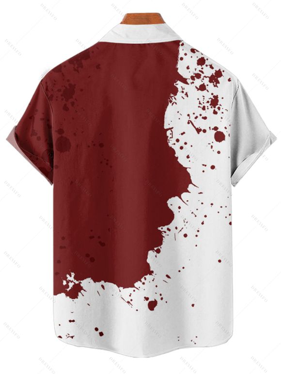 Chemise de vacances pour homme, boutonnée, imprimé éclaboussures d'encre de couleur contrastée - Rouge foncé 4XL