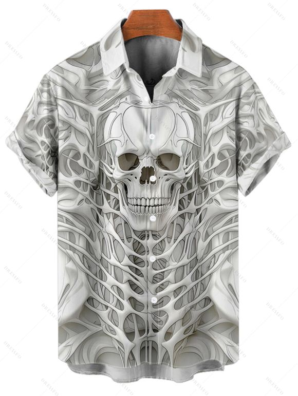 Chemise gothique boutonnée pour homme, motif squelette et tête de mort, idéale pour les fêtes - Blanc 5XL