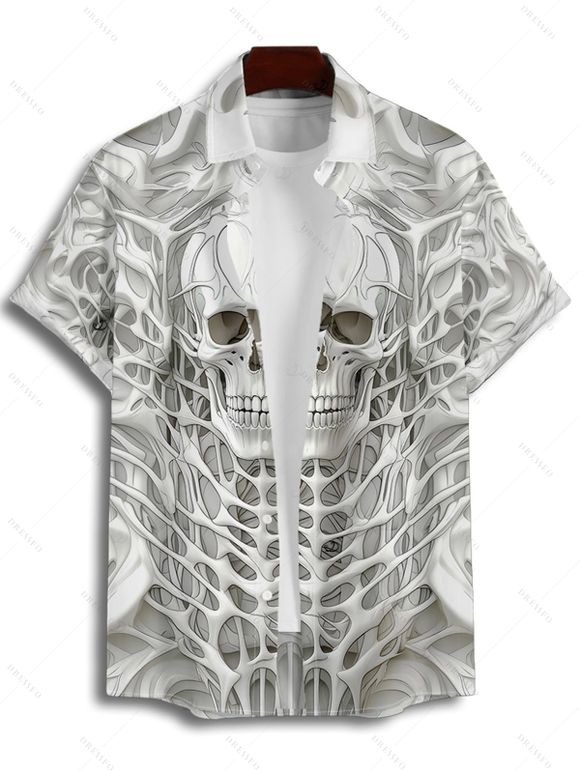 Chemise gothique boutonnée pour homme, motif squelette et tête de mort, idéale pour les fêtes - Blanc 4XL