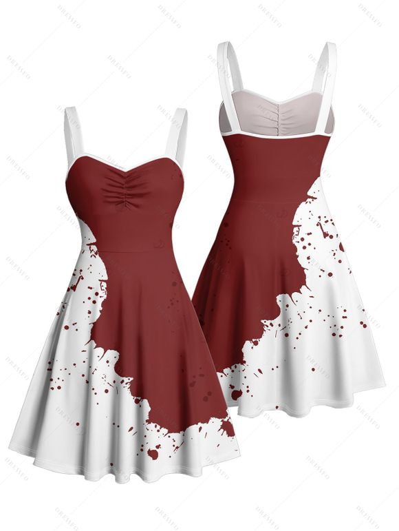 Vacation Couple Outfit Contrast Color Splash Ink Print Dress and Shirt Matching Set - Rouge foncé S | US 4