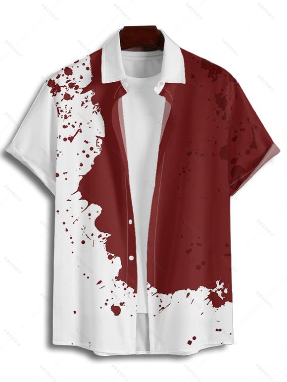 Vacation Couple Outfit Contrast Color Splash Ink Print Dress and Shirt Matching Set - Rouge foncé S | US 4