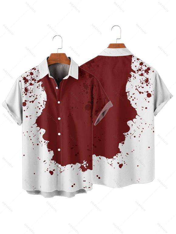 Vacation Couple Outfit Contrast Color Splash Ink Print Dress and Shirt Matching Set - Rouge foncé S | US 4