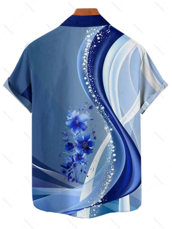 Chemise de vacances pour homme, décontractée, boutonnée, à imprimé floral colorblock - Bleu L