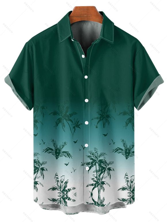 Chemise de vacances ombrée pour homme, boutonnée, imprimé cocotier - Vert profond 5XL