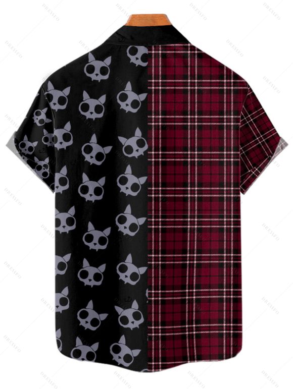 Chemise gothique à carreaux pour homme, boutonnée, imprimée tête de mort, pour Halloween - Rouge foncé S