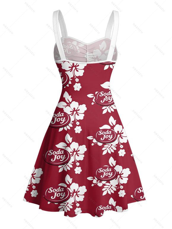 Vacation Couple Outfit Hibiscus Flower Letter Print Belt Dress and Shirt Matching Set - Rouge foncé S | US 4