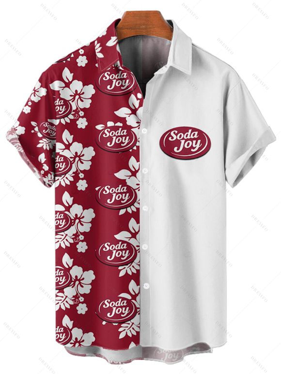 Vacation Couple Outfit Hibiscus Flower Letter Print Belt Dress and Shirt Matching Set - Rouge foncé S | US 4