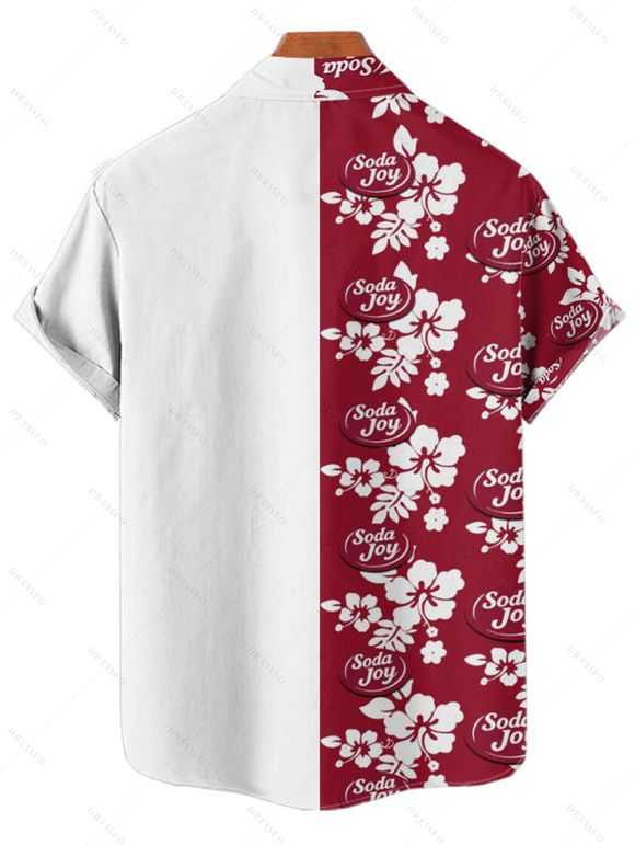 Chemise de vacances pour homme, imprimé fleur d'hibiscus, couleur contrastée - Rouge foncé 4XL
