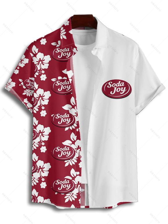 Vacation Couple Outfit Hibiscus Flower Letter Print Belt Dress and Shirt Matching Set - Rouge foncé S | US 4