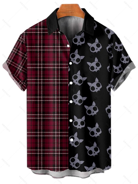 Gothic Couple Outfit for Halloween Plaid Skulls Print Lace Up Dress and Shirt Matching Set - Rouge foncé S | US 4