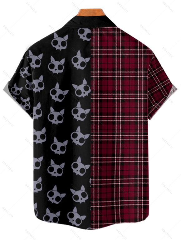 Gothic Couple Outfit for Halloween Plaid Skulls Print Lace Up Dress and Shirt Matching Set - Rouge foncé S | US 4