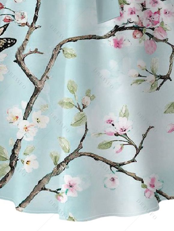 Robe de vacances à imprimé floral Robe mi-longue à ceinture en fleurs de pêcher - Vert clair XXL | US 14