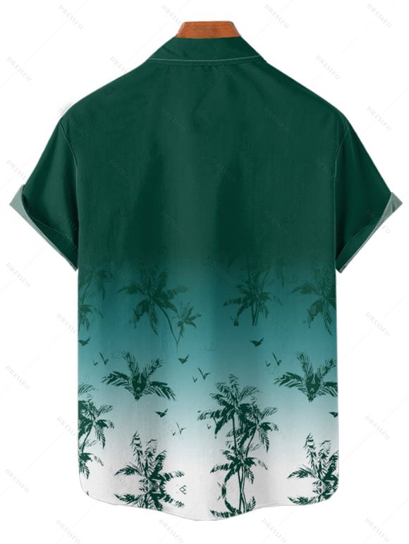 Beach Couple Outfit Ombre Coconut Tree Print Mini Dress and Shirt Set for Vacation - Vert profond S | US 4