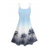 Robe de vacances à motif de cocotier ombré, bretelles spaghetti, col en V, coupe trapèze, mini-robe de plage - Bleu clair XXXXXL | US 20