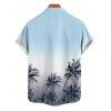 Chemise de vacances à motif cocotier ombré pour homme, boutonnée, retroussée, manches courtes, pour la plage - Bleu clair 2XL